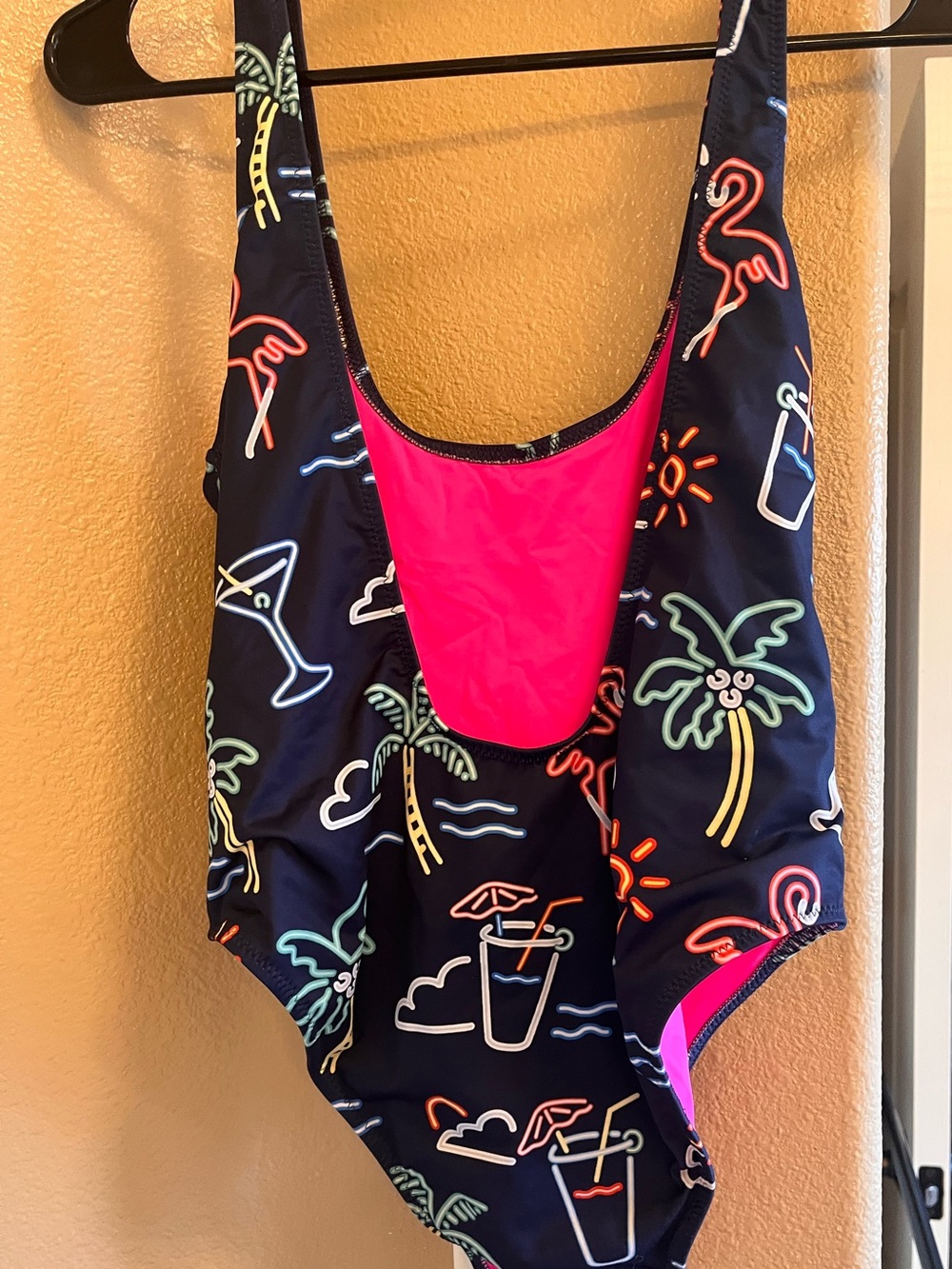 chubbies Navy One-Piece Swimsuit with Neon Tropical Icons - Picture 3 of 4